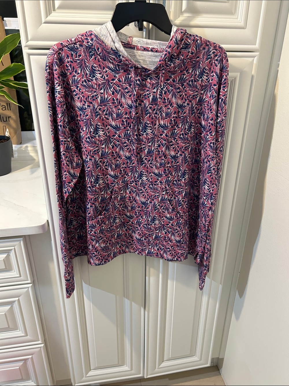 Reel Legends Pink Leaf-Print Hooded Long Sleeve Top